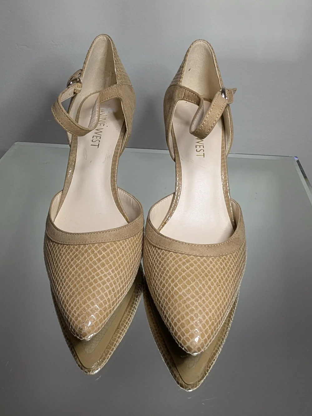 Nine West Beige Pointed-Toe Ankle Strap Pumps